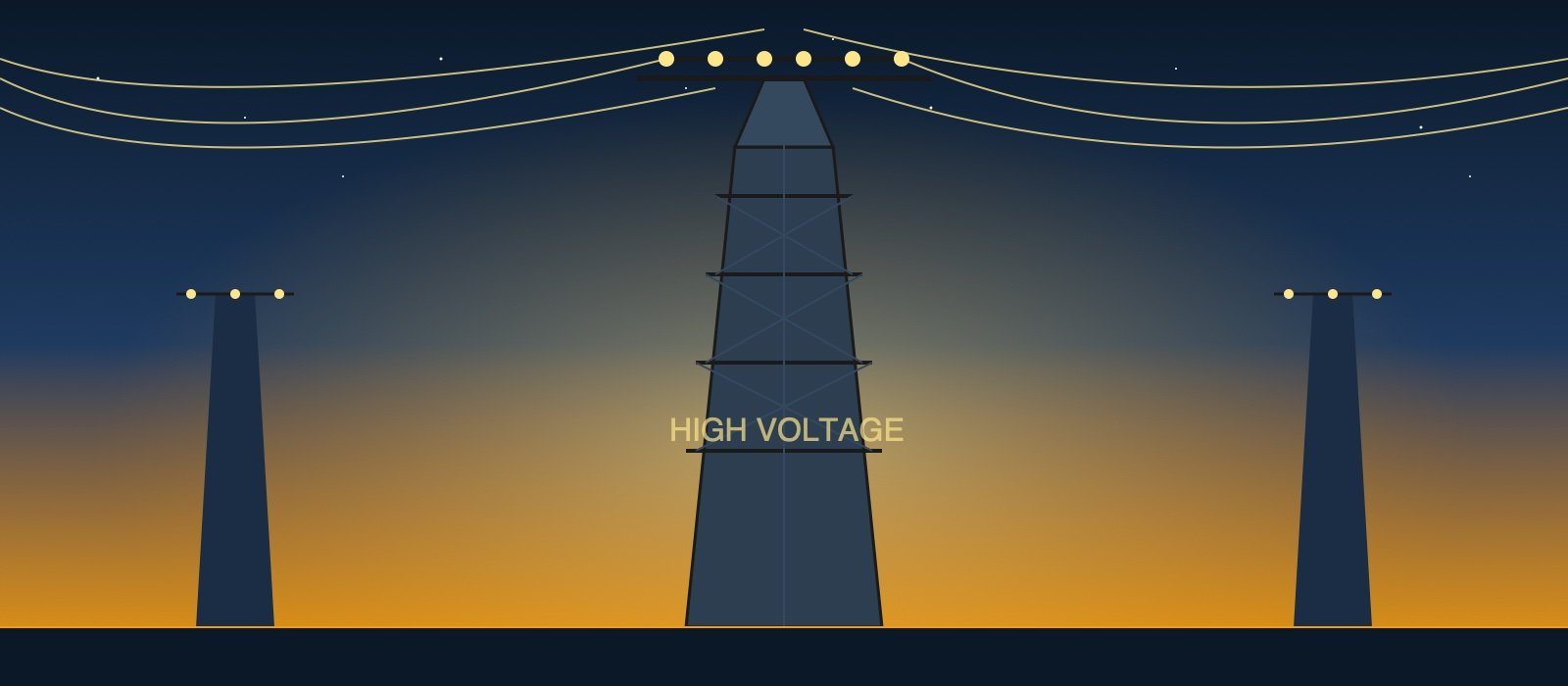 Power transmission — high-voltage line and pylon
